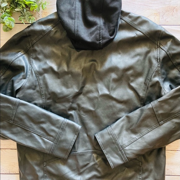 GUESS Faux Leather Hooded Moto Jacket - Picture 13 of 14